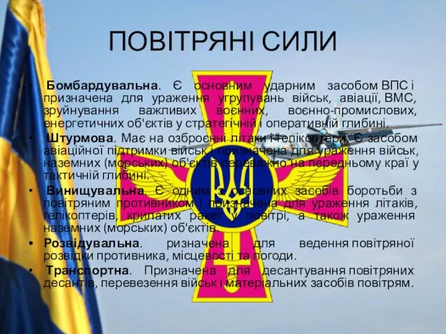 ПОВІТРЯНІ СИЛИ Бомбардувальна. Є основним ударним засобом ВПС і призначена