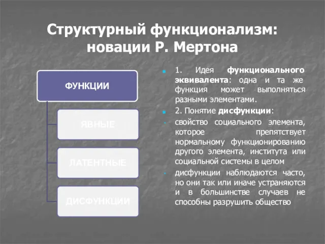 Структурный функционализм: новации Р. Мертона 1. Идея функционального эквивалента: одна