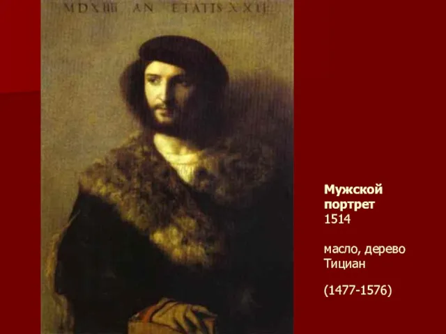 Мужской портрет 1514 масло, дерево Тициан (1477-1576)