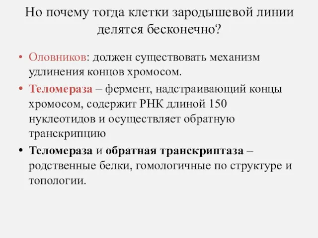 Но почему тогда клетки зародышевой линии делятся бесконечно? Оловников: должен