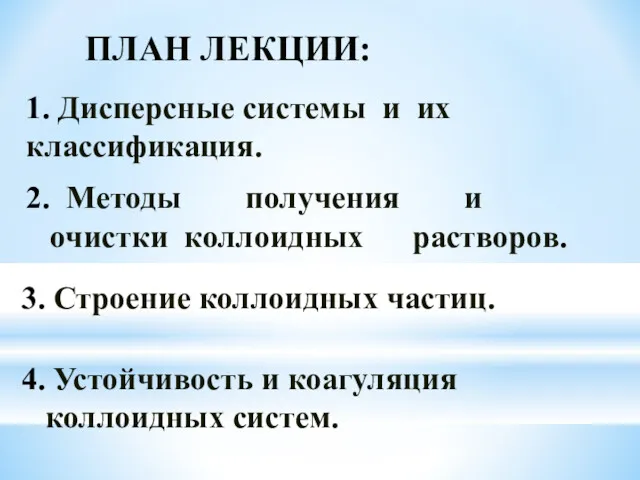 ПЛАН ЛЕКЦИИ: 1. Дисперсные системы и их классификация. 2. Методы