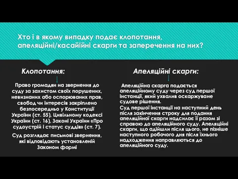 Хто і в якому випадку подає клопотання,апеляційні/касайійні скарги та заперечення