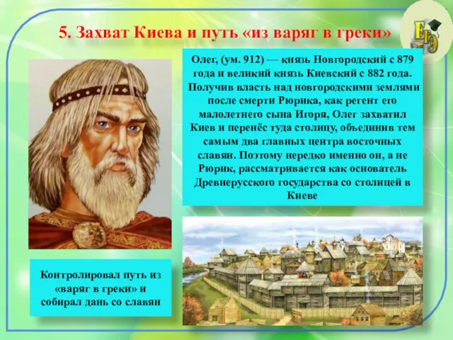 5. Захват Киева и путь «из варяг в греки» Контролировал