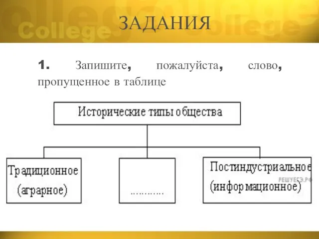 ЗАДАНИЯ 1. Запишите, пожалуйста, слово, пропущенное в таблице