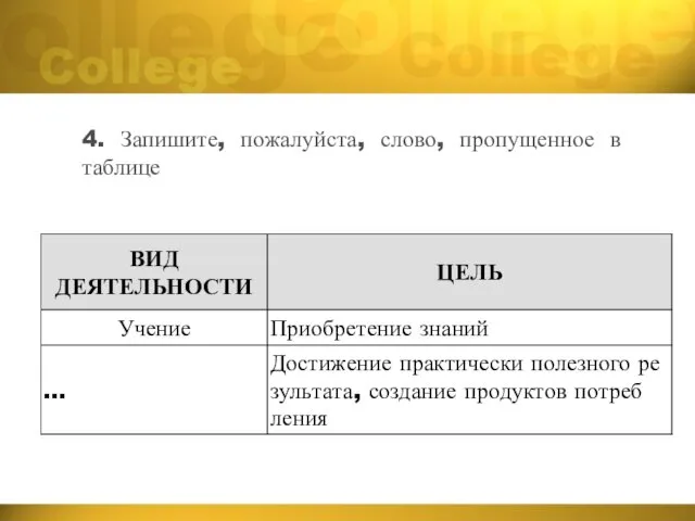 4. Запишите, пожалуйста, слово, пропущенное в таблице