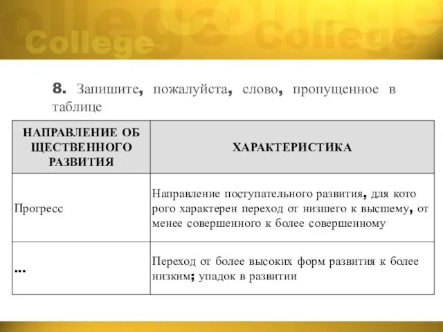 8. Запишите, пожалуйста, слово, пропущенное в таблице