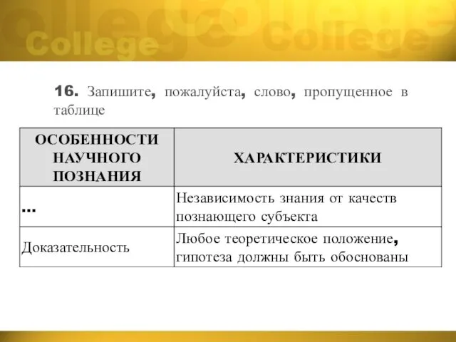 16. Запишите, пожалуйста, слово, пропущенное в таблице