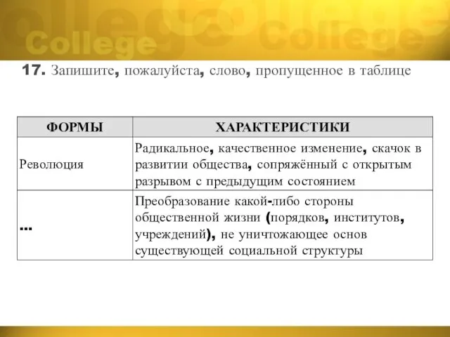 17. Запишите, пожалуйста, слово, пропущенное в таблице