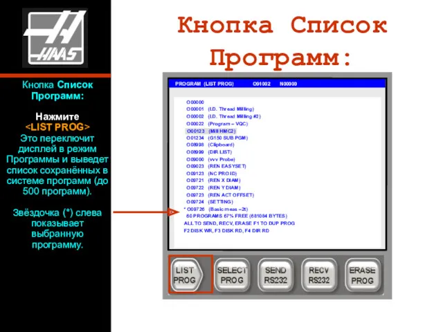 Кнопка Список Программ: PROGRAM (LIST PROG) O91002 N00000 Кнопка Список