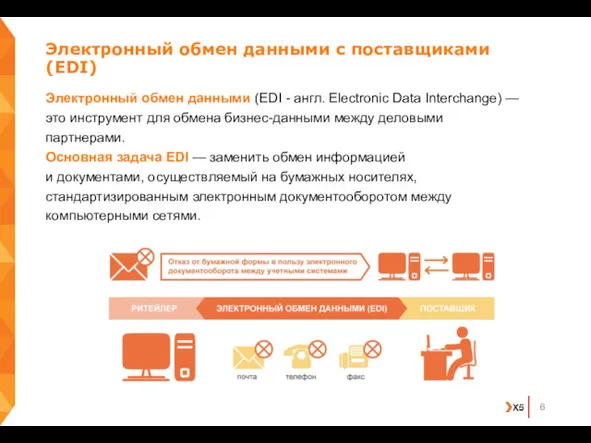 Электронный обмен данными с поставщиками (EDI) Электронный обмен данными (EDI - англ. Electronic