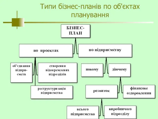 Типи бізнес-планів по об'єктах планування