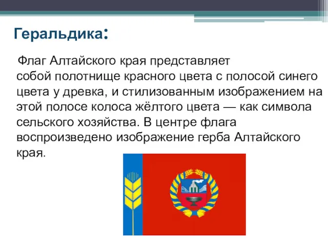 Геральдика: Флаг Алтайского края представляет собой полотнище красного цвета с