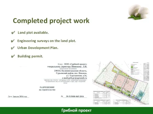 Completed project work Land plot available. Urban Development Plan. Engineering