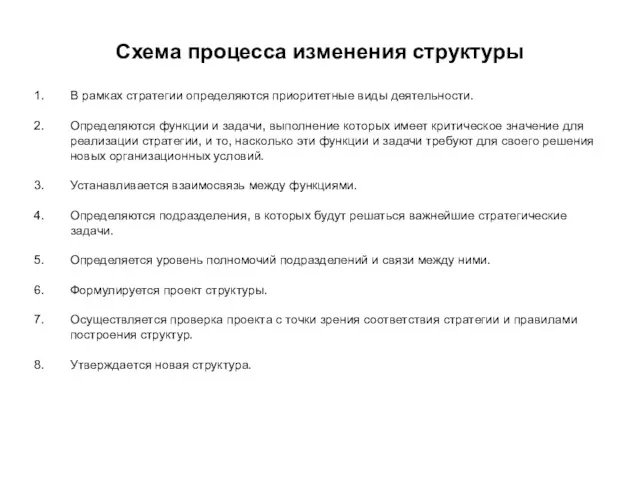 Схема процесса изменения структуры В рамках стратегии определяются приоритетные виды