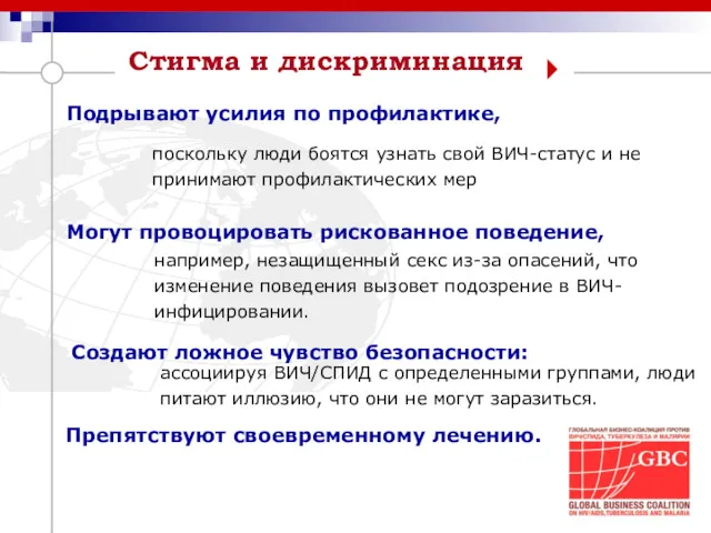 Стигма и дискриминация Создают ложное чувство безопасности: поскольку люди боятся