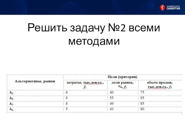 Решить задачу №2 всеми методами