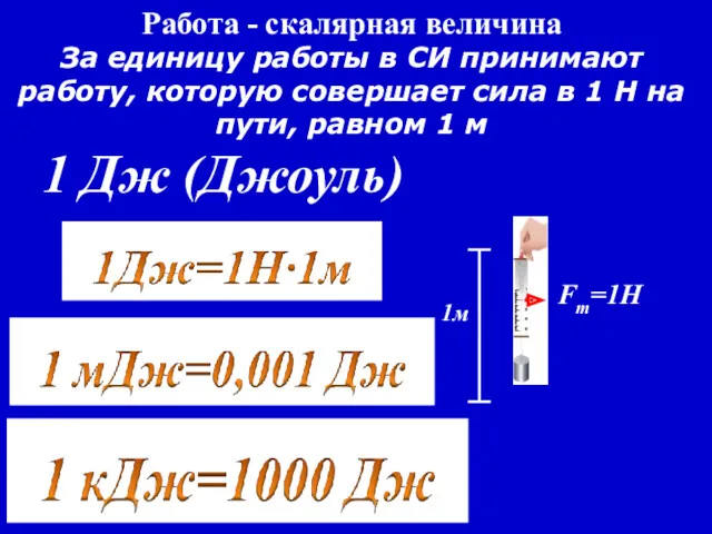 1м Работа - скалярная величина За единицу работы в СИ