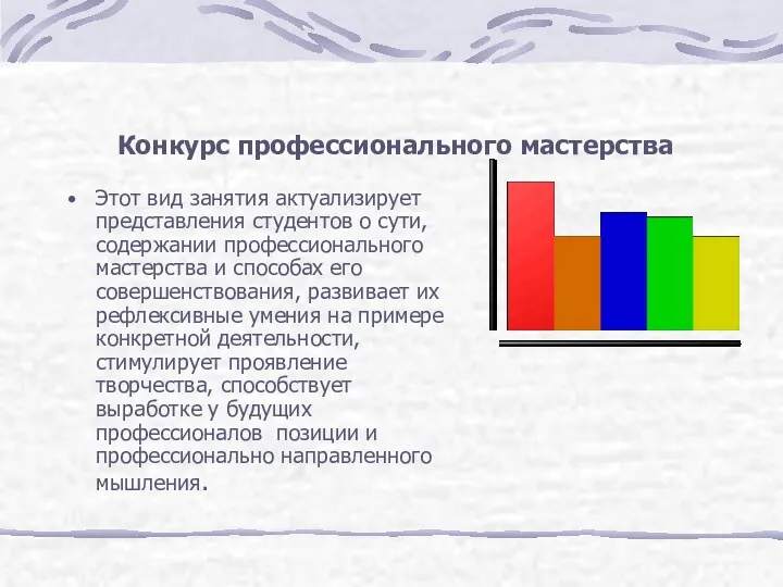 Конкурс профессионального мастерства Этот вид занятия актуализирует представления студентов о