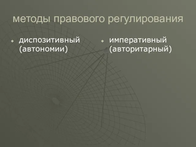 методы правового регулирования диспозитивный (автономии) императивный (авторитарный)