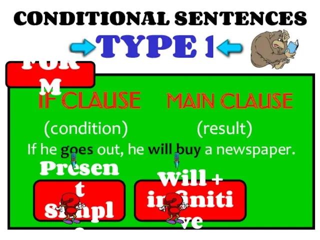 CONDITIONAL SENTENCES TYPE 1 IF CLAUSE MAIN CLAUSE (condition) (result)