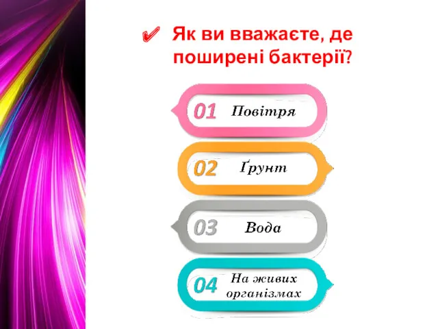 Як ви вважаєте, де поширені бактерії?