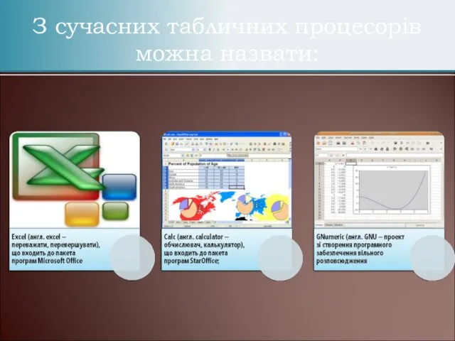 З сучасних табличних процесорів можна назвати: