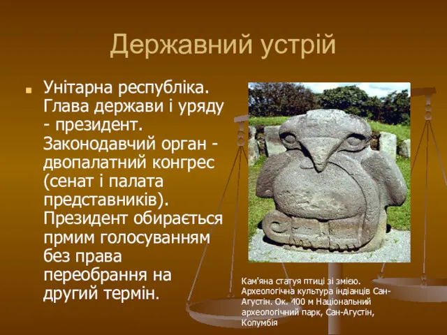 Державний устрій Унітарна республіка. Глава держави і уряду - президент.