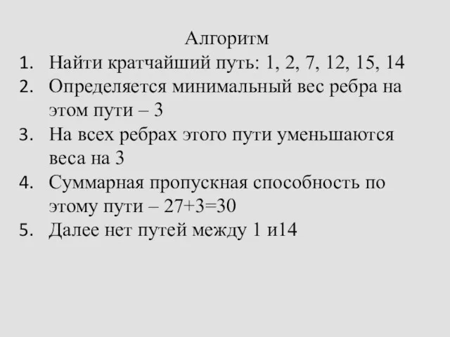 Алгоритм Найти кратчайший путь: 1, 2, 7, 12, 15, 14