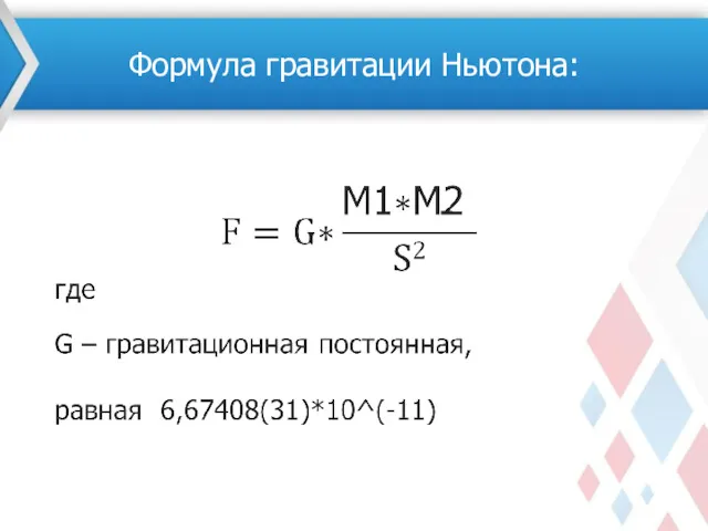 Формула гравитации Ньютона: