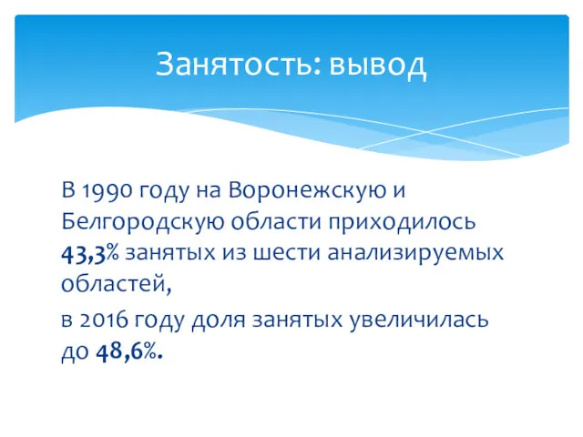 Занятость: вывод В 1990 году на Воронежскую и Белгородскую области