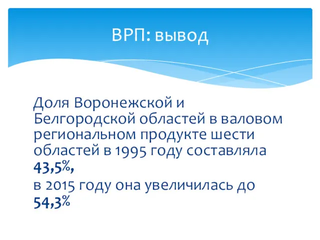 ВРП: вывод Доля Воронежской и Белгородской областей в валовом региональном