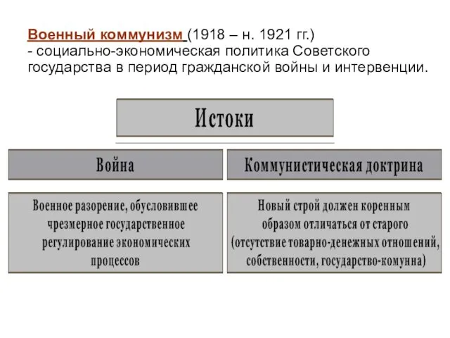 Военный коммунизм (1918 – н. 1921 гг.) - социально-экономическая политика