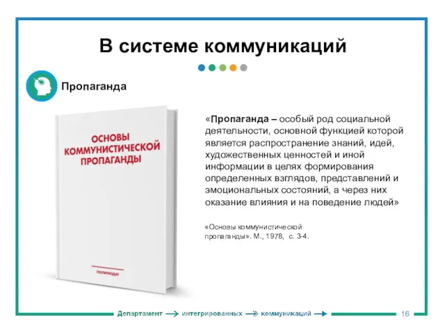 В системе коммуникаций Пропаганда «Пропаганда – особый род социальной деятельности,