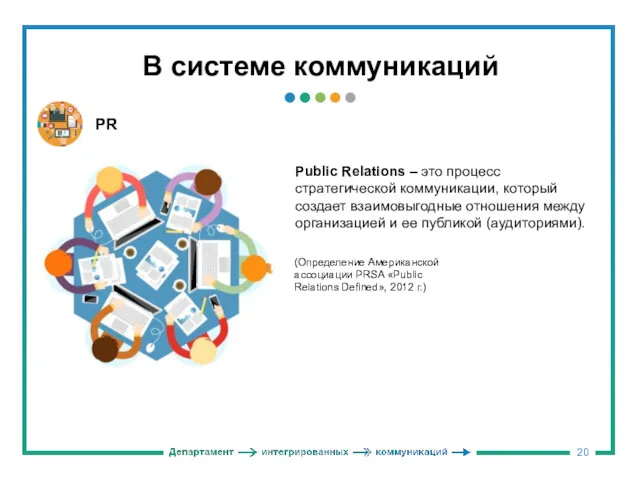 В системе коммуникаций Public Relations – это процесс стратегической коммуникации,