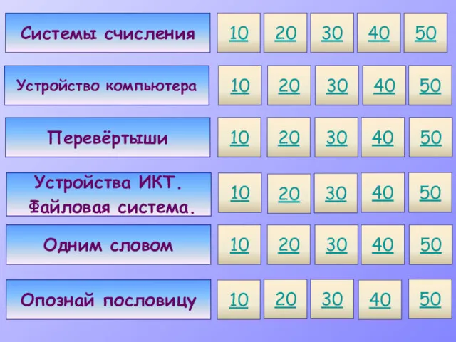 Системы счисления Перевёртыши Устройства ИКТ. Файловая система. Одним словом Устройство