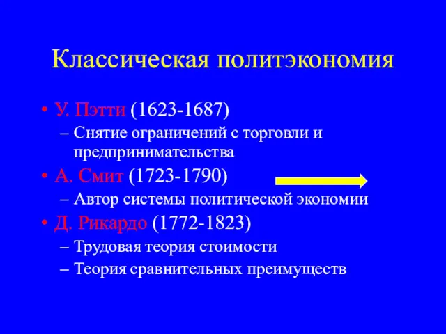 Классическая политэкономия У. Пэтти (1623-1687) Снятие ограничений с торговли и