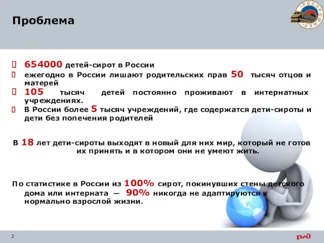 Проблема 654000 детей-сирот в России ежегодно в России лишают родительских прав 50 тысяч
