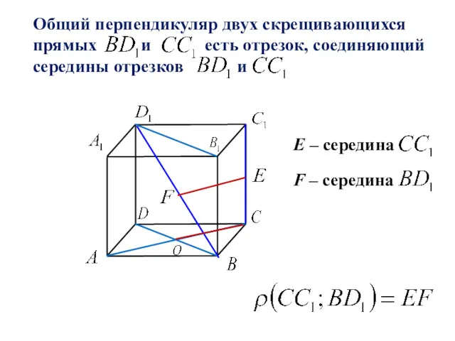 Общий перпендикуляр двух скрещивающихся прямых и есть отрезок, соединяющий середины