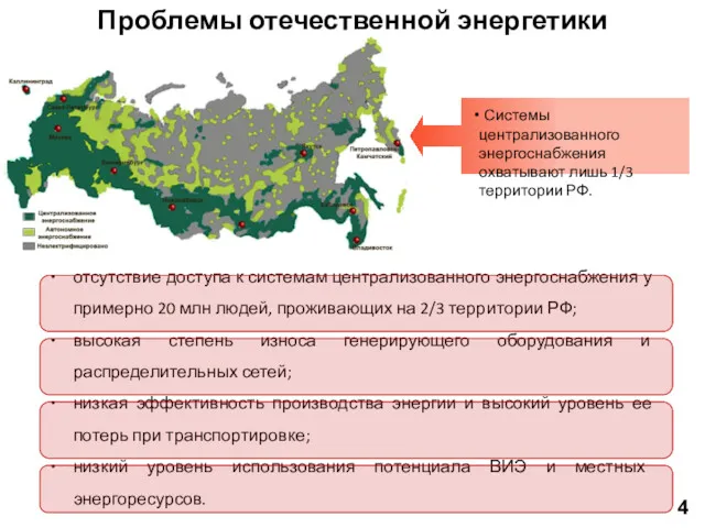 4 Проблемы отечественной энергетики отсутствие доступа к системам централизованного энергоснабжения