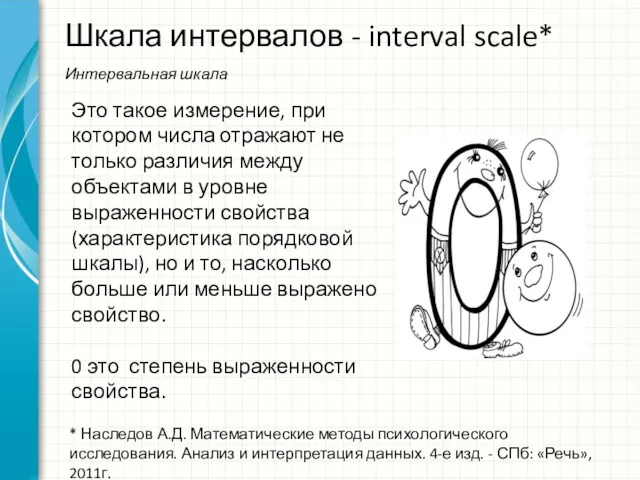 Шкала интервалов - interval scale* * Наследов А.Д. Математические методы