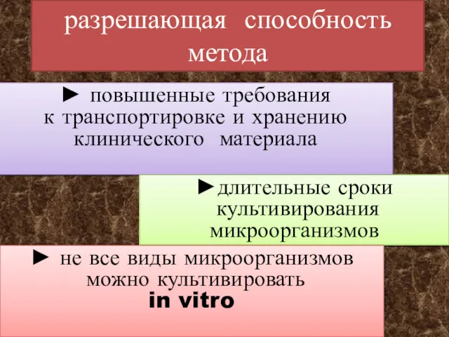 разрешающая способность метода ► повышенные требования к транспортировке и хранению