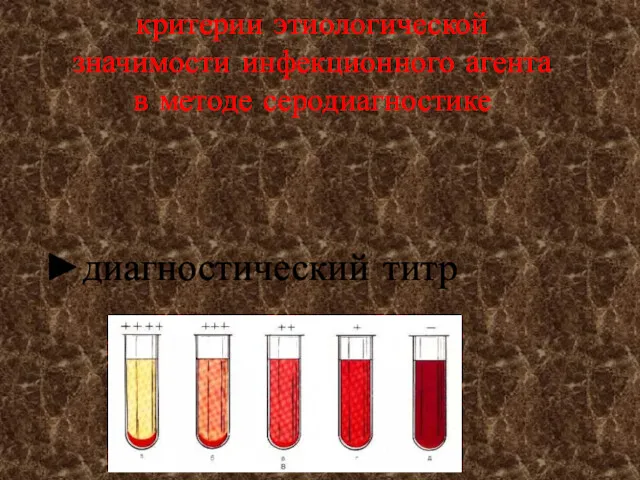 критерии этиологической значимости инфекционного агента в методе серодиагностике ►диагностический титр