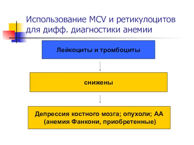 Использование MCV и ретикулоцитов для дифф. диагностики анемии Лейкоциты и