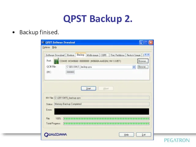 QPST Backup 2. Backup finised.