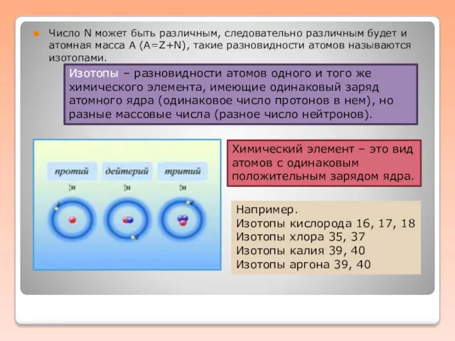 Число N может быть различным, следовательно различным будет и атомная