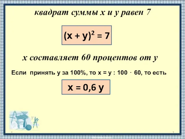 (х + у)2 = 7 квадрат суммы x и y