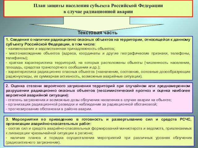 План защиты населения субъекта Российской Федерации в случае радиационной аварии