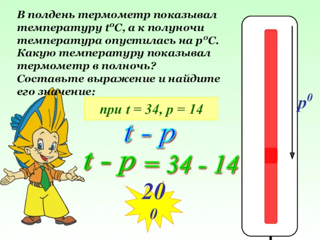 t0 0 p0 В полдень термометр показывал температуру t0C, а