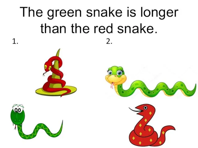 The green snake is longer than the red snake. 1. 2.