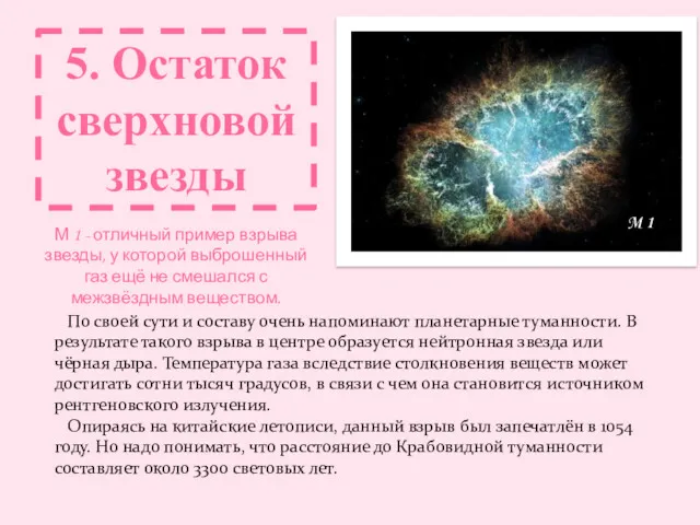5. Остаток сверхновой звезды M 1 По своей сути и